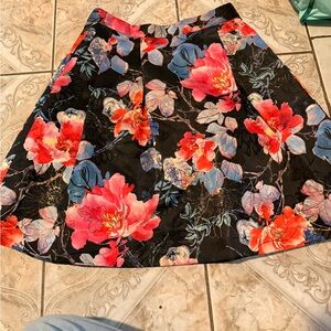 ANTONIO MELANI Black and Red Floral A-Line Skirt